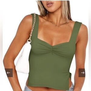 REORIA Women Sexy Ruched Sweetheart Side Split Trendy Y2K Trendy Green Size L